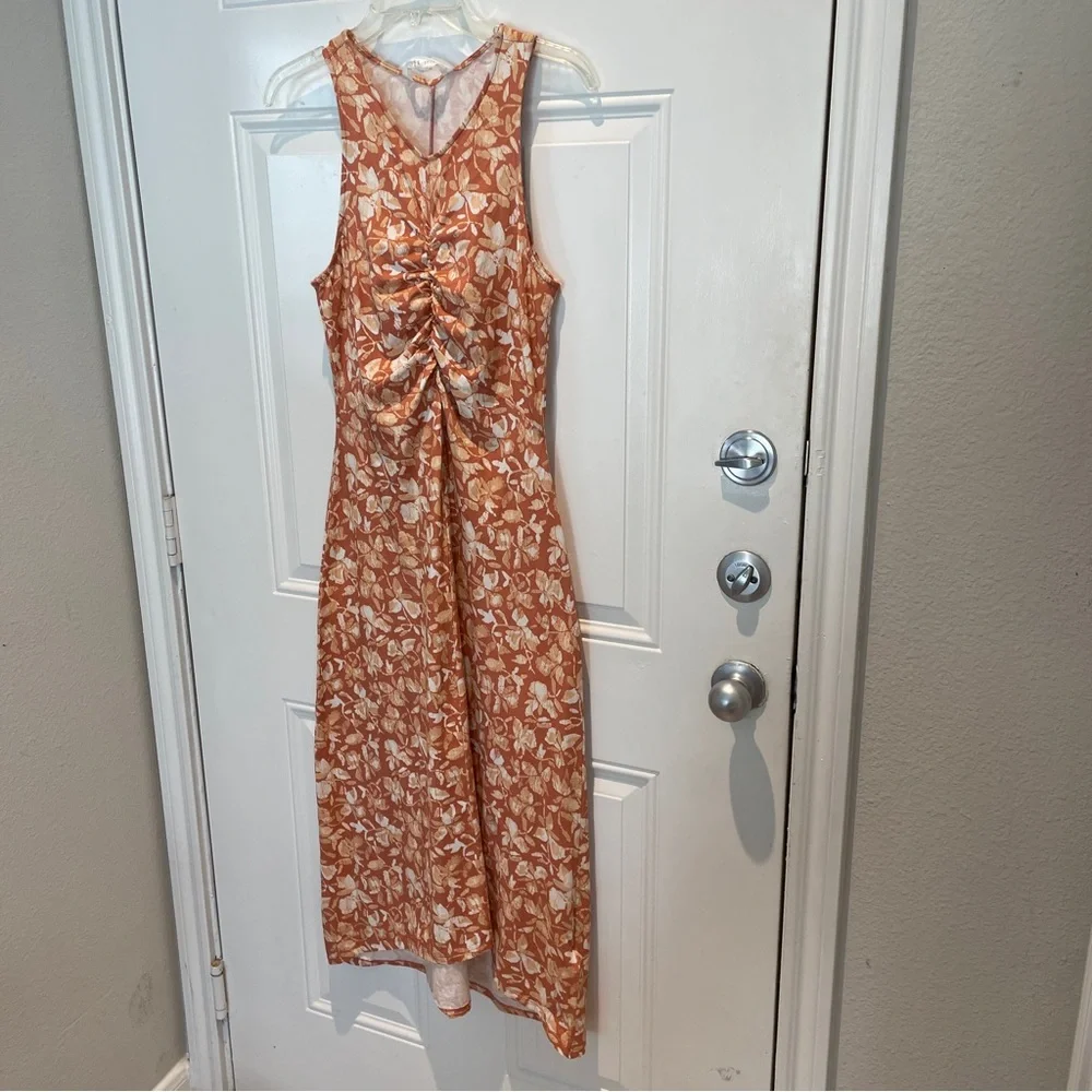 Soft Joie Orange Floral Empire Waist Fitted Bodycon Sleeveless Maxi Dress Medium